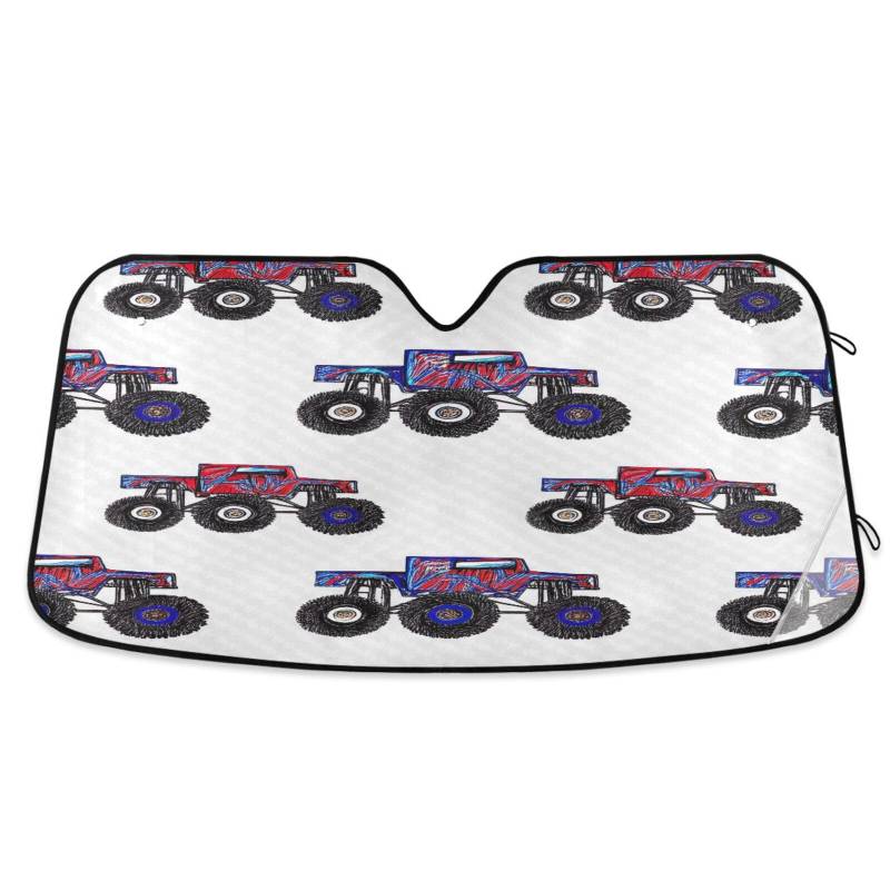 Auto-Windschutzscheiben-Sonnenschutz, niedlicher Cartoon-Trucks, weiß, faltbare Frontscheibenabdeckung, Auto-Windschutzscheiben-Isolationsabdeckung – 134 x 59 cm von RPLIFE