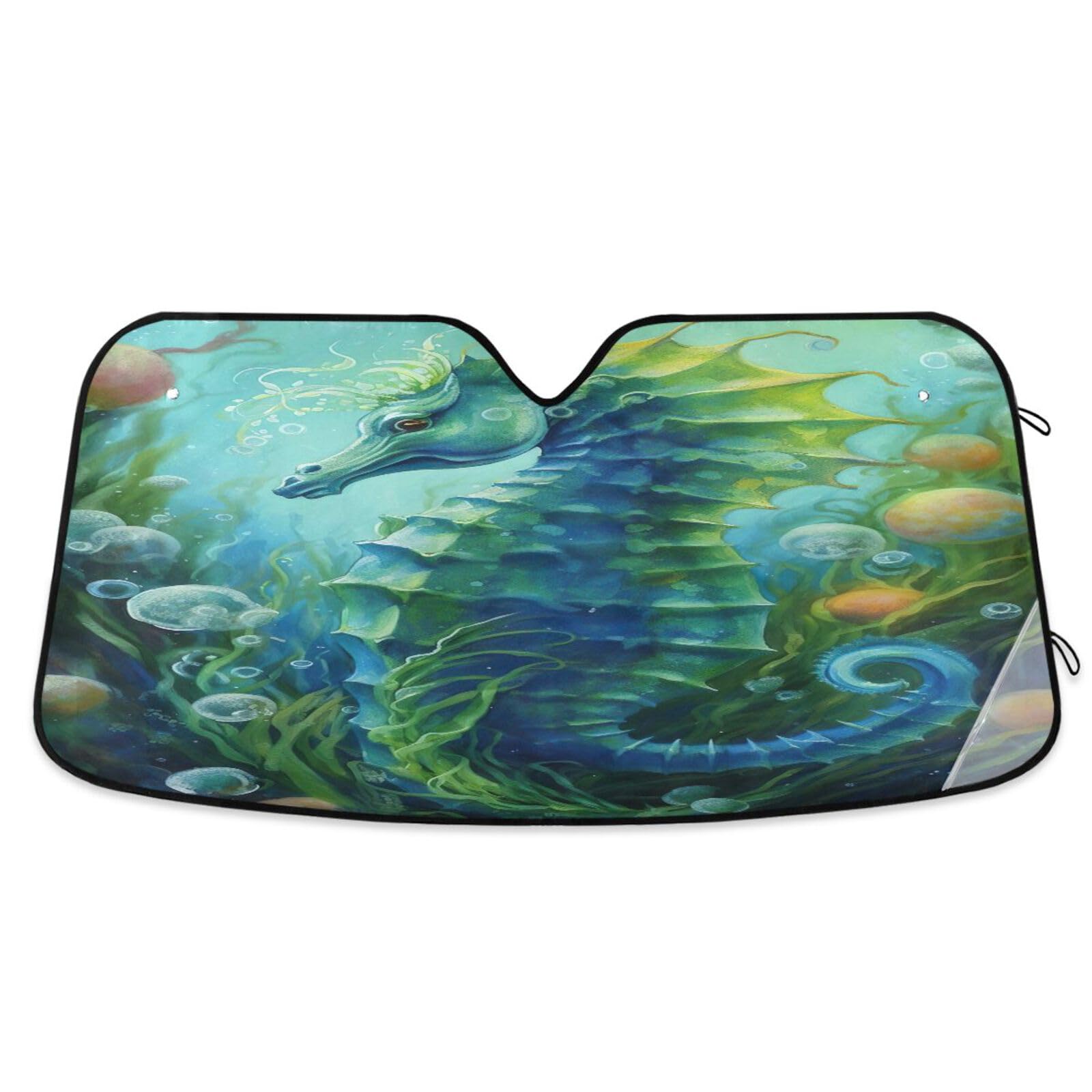 Sonnenschutz für Auto-Windschutzscheibe, Blumenmuster, Seepferdchen, Blaugrün, faltbare Frontscheibenabdeckung, Hitzeschutz, Sonnenschutz – 134 x 59 cm Sonnenschutz für Auto-Windschutzscheibe, Blumenmuster, Seepferdchen, Blaugrün, faltbare Frontscheibenabdeckung, Hitzeschutz, Sonnenschutz – 134 x 59 cm von RPLIFE