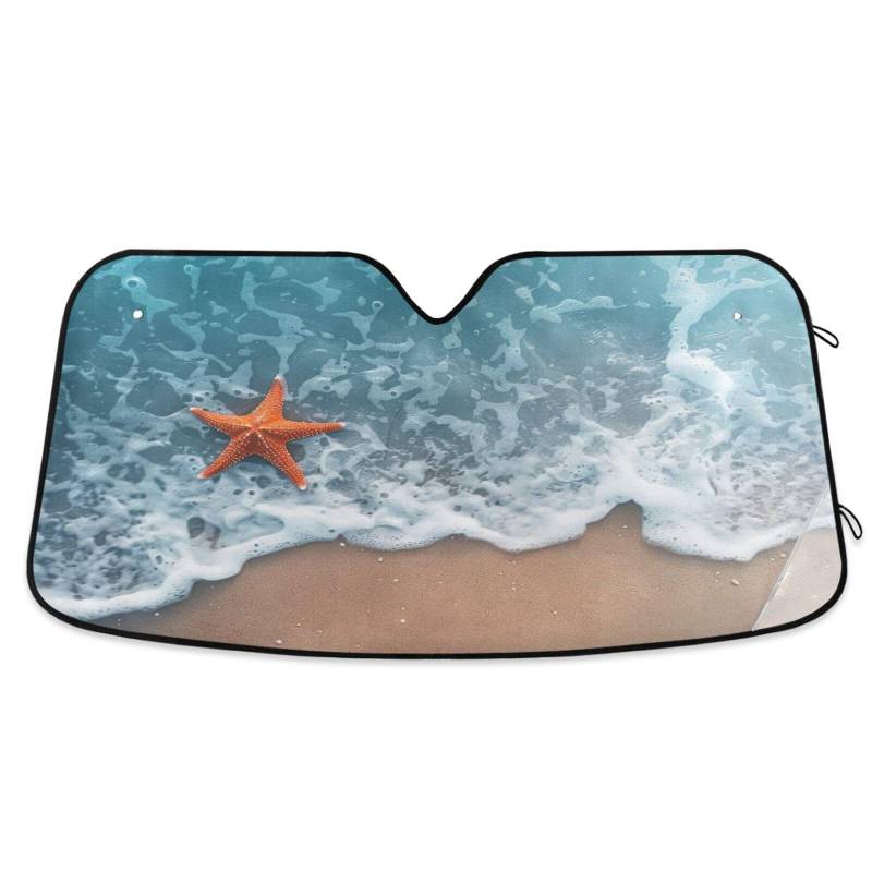 Sonnenschutz für Auto-Windschutzscheibe, Strand, Seestern, faltbare Frontscheibenabdeckung, Auto-Windschutzscheiben-Isolationsabdeckung – 144 x 80 cm von RPLIFE