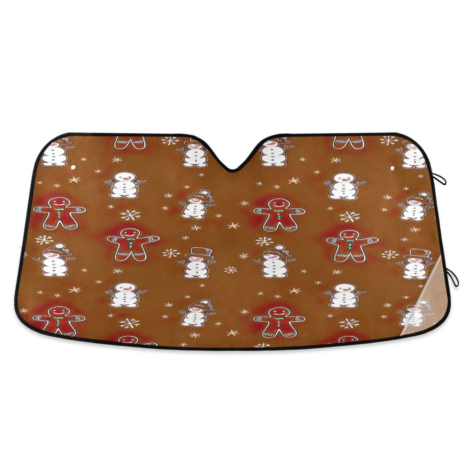 Sonnenschutz für Auto-Windschutzscheibe, niedlicher Schneemann, Lebkuchenkekse, Braun, faltbarer UV-Sonnenschutz für Auto, Frontscheibenabdeckung (134 x 59,9 cm) von RPLIFE