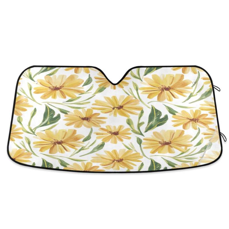 Sonnenschutz für Auto Windschutzscheibe Blumen Gelb Grün Faltbare Frontscheibenabdeckung Hitzeschild Sonnenschutz - 53×23,5 Zoll von RPLIFE