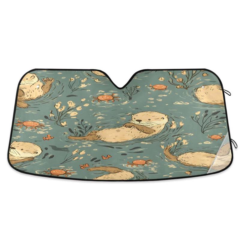 Sonnenschutz für Auto-Windschutzscheiben-Otter und Krabbe, faltbare Frontscheibenabdeckung, Auto-Windschutzscheiben-Schutz vor Hitze – 134 x 59 cm von RPLIFE