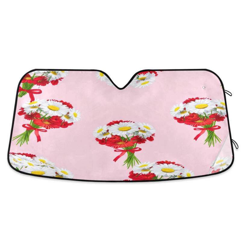 Windschutzscheiben-Sonnenschutz, Blumensträuße, rote Blumen, Rosa, faltbare Frontscheibenabdeckung, Windschutzscheiben-Hitzeschild – 140 x 70 cm von RPLIFE