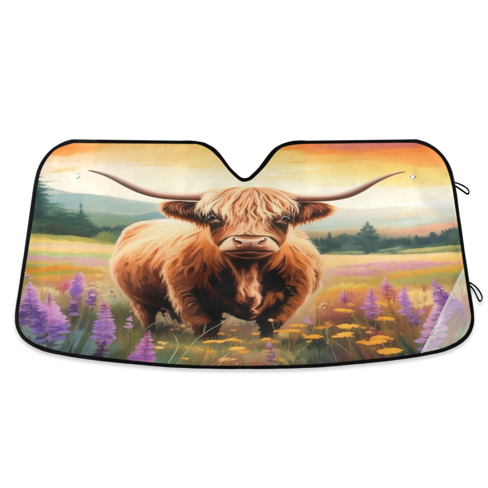 Windschutzscheiben-Sonnenschutz, Braun, Hochlandkuh, faltbare Frontscheibenabdeckung, Sonnenabdeckung für Auto-Windschutzscheibe – 144 x 80 cm Windschutzscheiben-Sonnenschutz, Braun, Hochlandkuh, faltbare Frontscheibenabdeckung, Sonnenabdeckung für Auto-Windschutzscheibe – 144 x 80 cm von RPLIFE