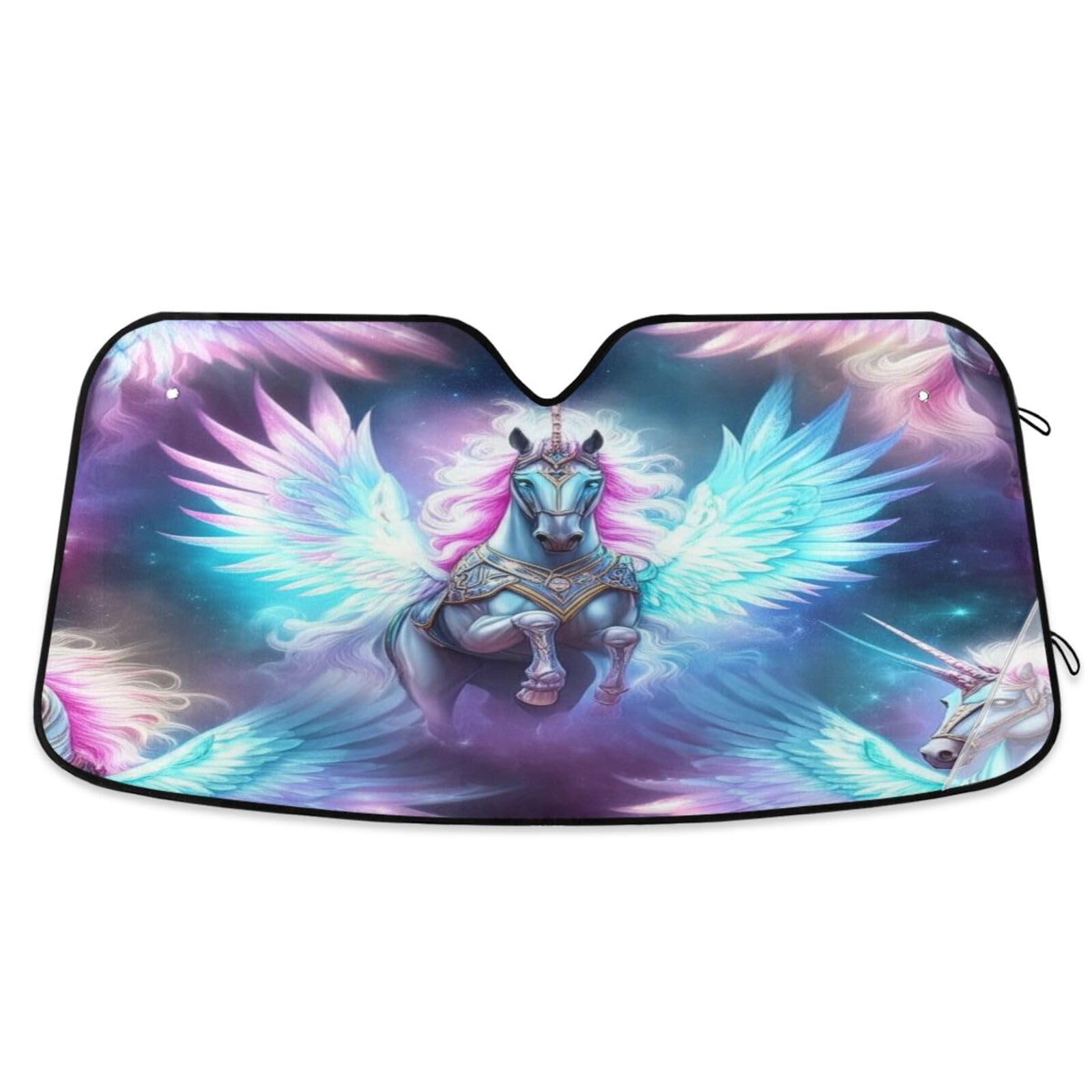 Windschutzscheiben-Sonnenschutz, Einhörner, leuchtend rosa blau, faltbare Sonnenabdeckung für Auto-Windschutzscheibe, Frontscheibenabdeckung (134 x 59,9 cm) von RPLIFE