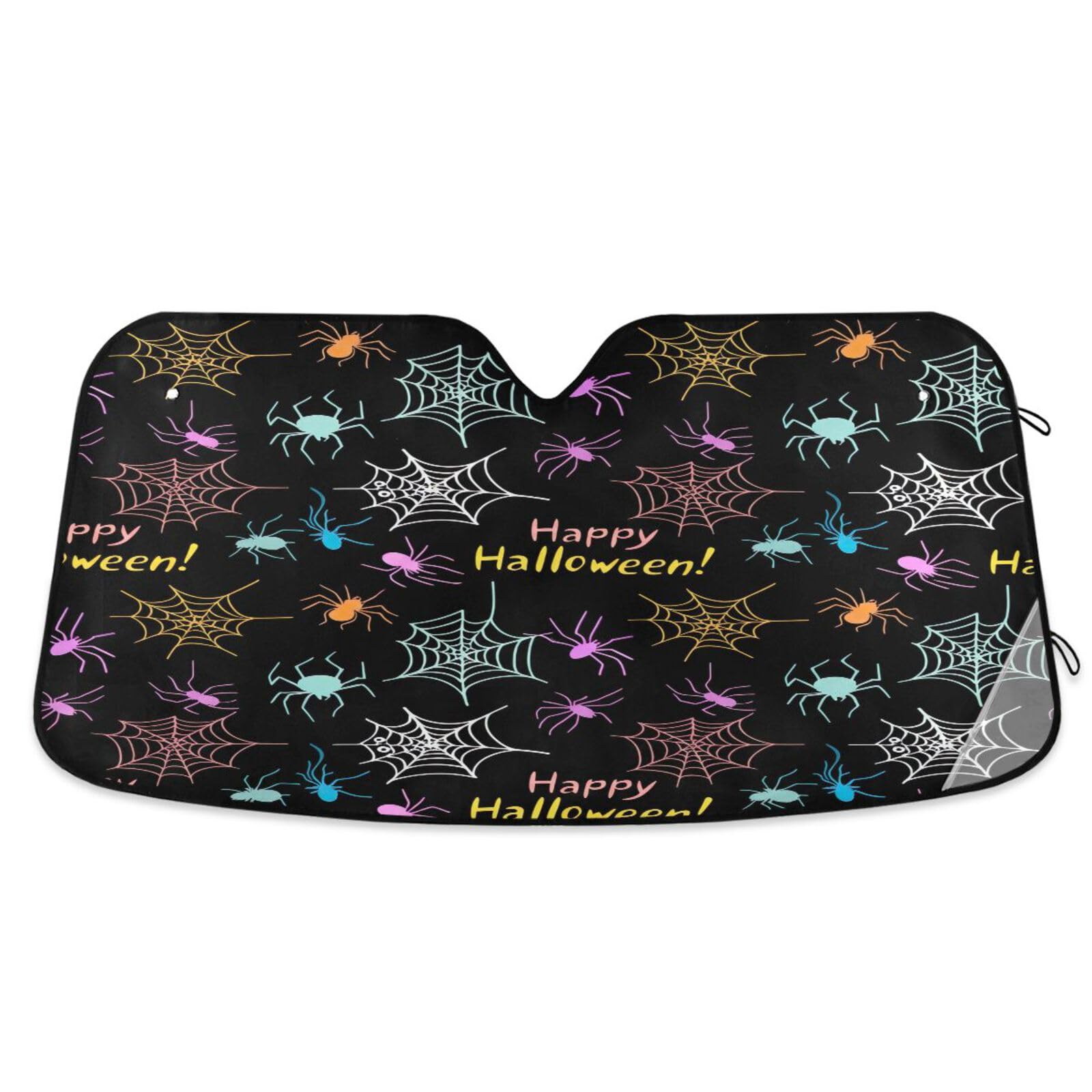Windschutzscheiben-Sonnenschutz, Halloween, bunte Spinnen, Fledermäuse, schwarz, faltbare Frontscheibenabdeckung, Windschutzscheiben-Hitzeschild – 144 x 80 cm Windschutzscheiben-Sonnenschutz, Halloween, bunte Spinnen, Fledermäuse, schwarz, faltbare Frontscheibenabdeckung, Windschutzscheiben-Hitzeschild – 144 x 80 cm von RPLIFE