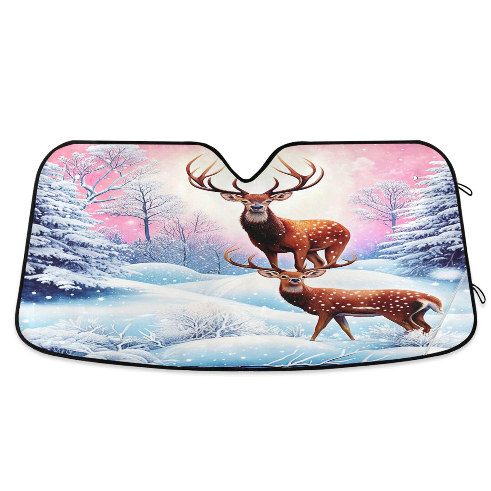 Windschutzscheiben-Sonnenschutz, Hirsch, schneebedeckt, Winter, Wald, faltbare Frontscheibenabdeckung, Auto-Sonnenschutz, 144 x 80 cm Windschutzscheiben-Sonnenschutz, Hirsch, schneebedeckt, Winter, Wald, faltbare Frontscheibenabdeckung, Auto-Sonnenschutz, 144 x 80 cm von RPLIFE