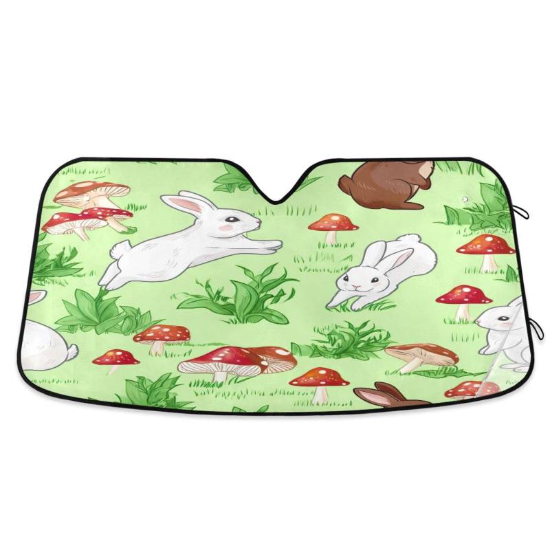 Windschutzscheiben-Sonnenschutz, Rasen, Kaninchen, Grün, faltbare Frontscheibenabdeckung, Windschutzscheiben-Hitzeschild – 144 x 80 cm von RPLIFE