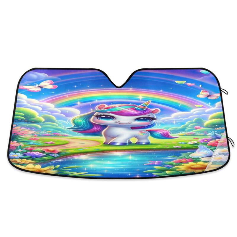 Windschutzscheiben-Sonnenschutz, Regenbogen-Einhorn, faltbare Sonnenabdeckung für Auto-Windschutzscheibe, Frontscheibenabdeckung – 144 x 80 cm von RPLIFE