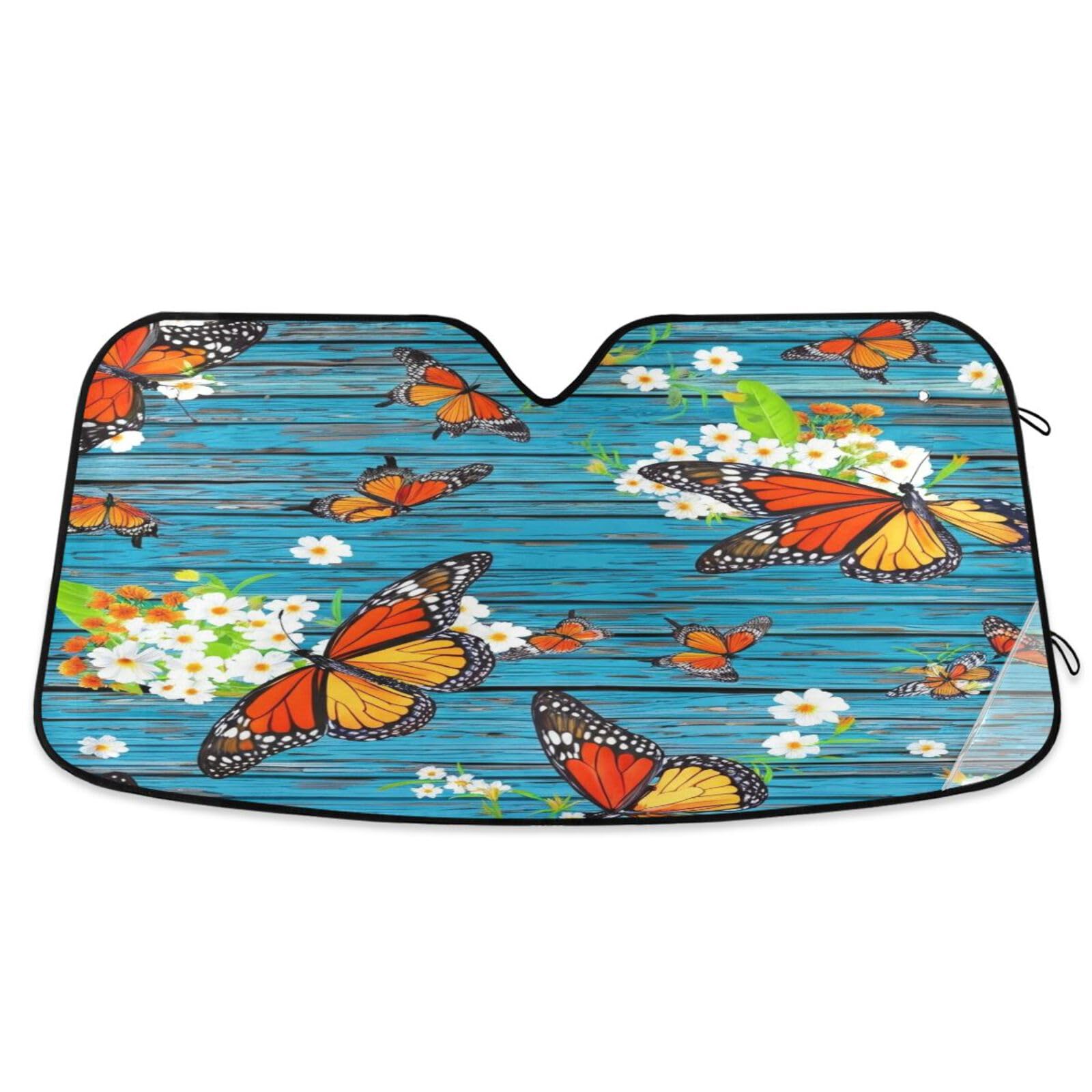 Windschutzscheiben-Sonnenschutz, Schmetterlinge, Blumen, blau, faltbare Frontscheibenabdeckung, Auto-Windschutzscheiben-Schutz vor Hitze – 140 x 70 cm Windschutzscheiben-Sonnenschutz, Schmetterlinge, Blumen, blau, faltbare Frontscheibenabdeckung, Auto-Windschutzscheiben-Schutz vor Hitze – 140 x 70 cm von RPLIFE