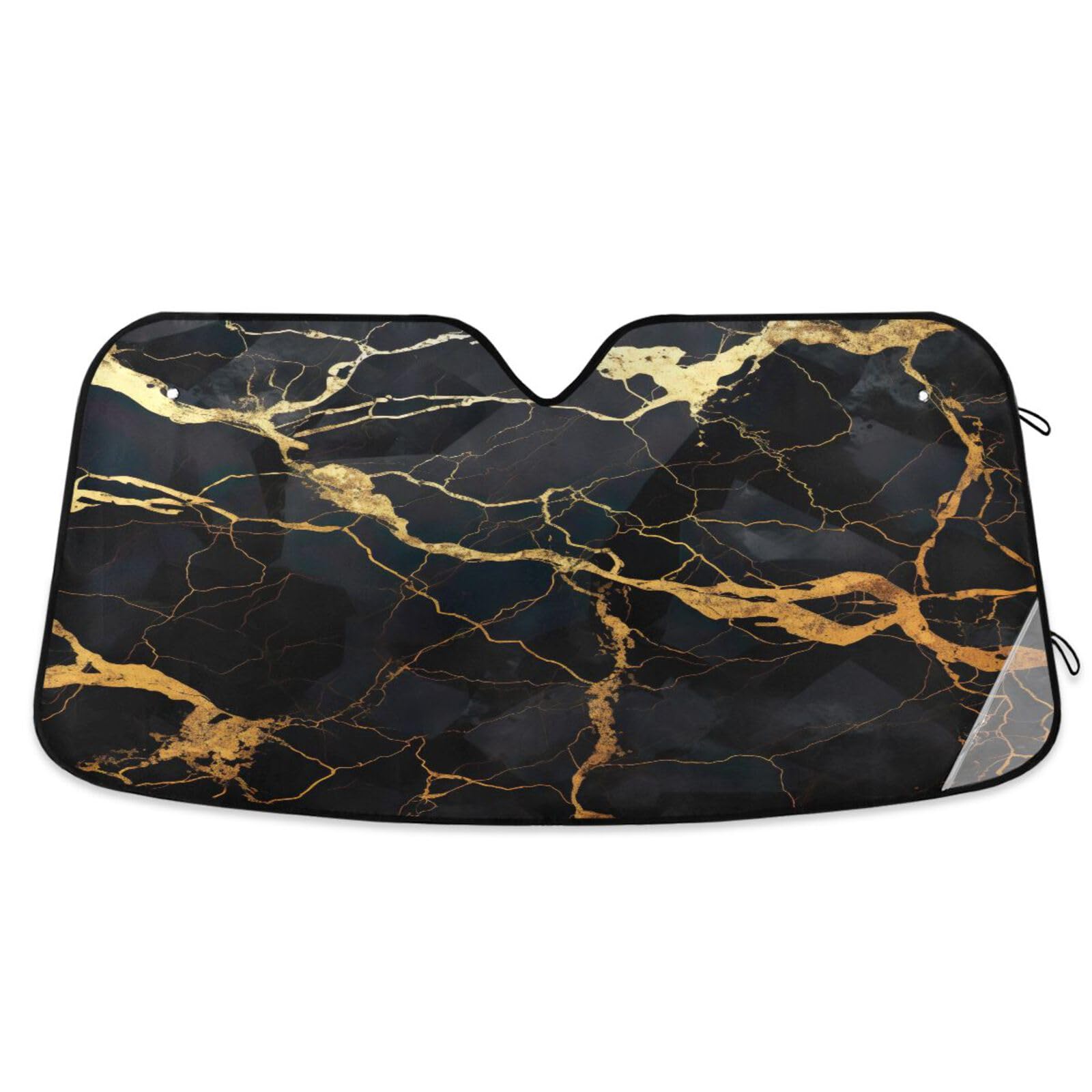 Windschutzscheiben-Sonnenschutz, Schwarz und Gold, Marmor, faltbare Windschutzscheiben-Sonnenblende, Frontscheibenabdeckung (134 x 59,9 cm) von RPLIFE