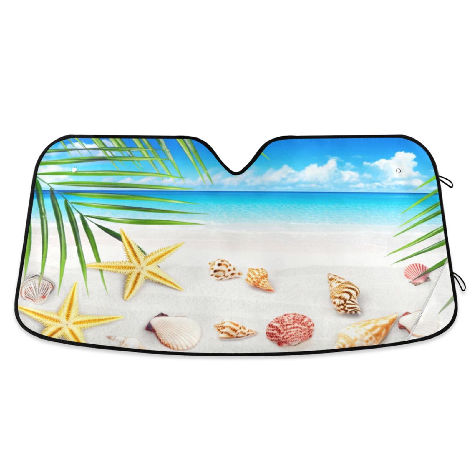 Windschutzscheiben-Sonnenschutz, Strand-Seestern-Muschel, faltbare Frontscheibenabdeckung, Auto-Windschutzscheibe, UV-Schutz, 134 x 59 cm Windschutzscheiben-Sonnenschutz, Strand-Seestern-Muschel, faltbare Frontscheibenabdeckung, Auto-Windschutzscheibe, UV-Schutz, 134 x 59 cm von RPLIFE