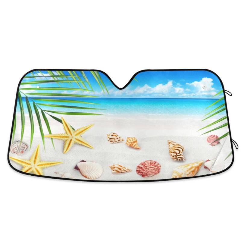 Windschutzscheiben-Sonnenschutz, Strand-Seestern-Muschel, faltbare Frontscheibenabdeckung, Auto-Windschutzscheibe, UV-Schutz, 134 x 59 cm von RPLIFE