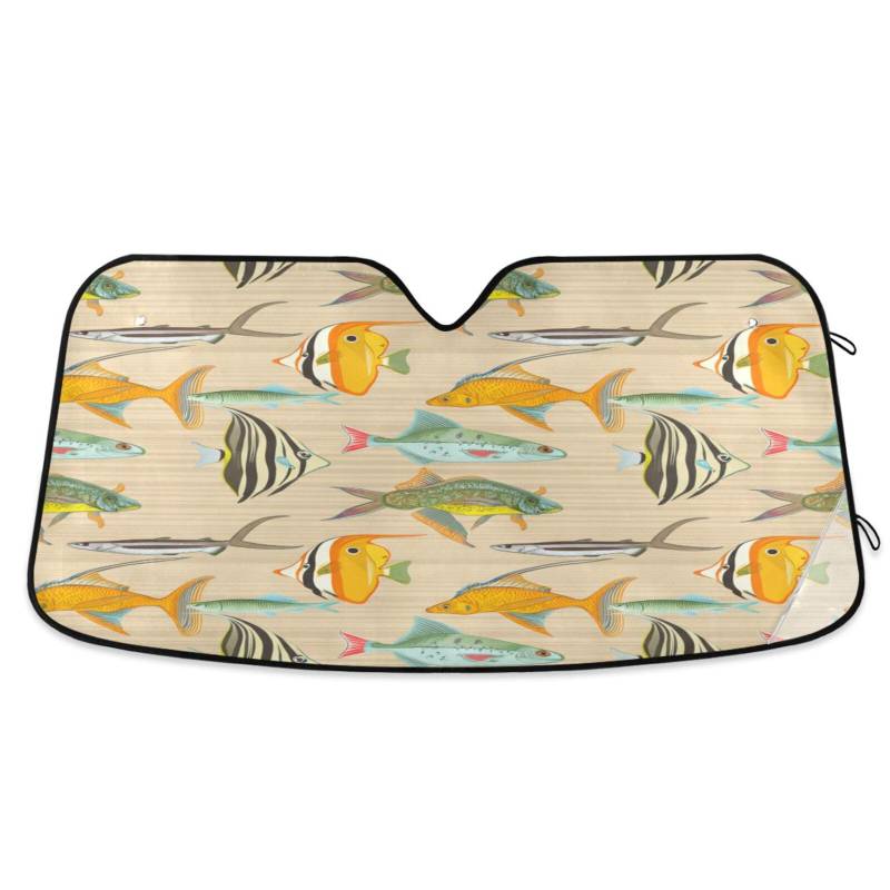 Windschutzscheiben-Sonnenschutz, Vintage-Fisch, faltbare Frontscheibenabdeckung, Hitzeschild, Sonnenschutz – 144 x 80 cm von RPLIFE