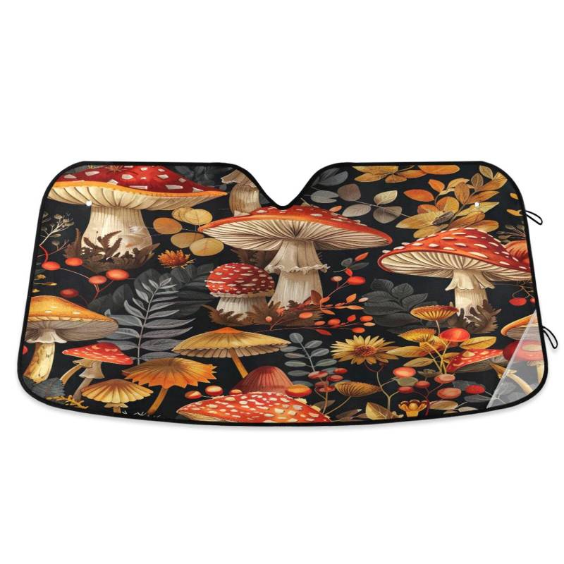 Windschutzscheiben-Sonnenschutz, Vintage-Retro-Pilze, faltbare Frontscheibenabdeckung, Auto-Reflektor-Sonnenschutz – 140 x 70 cm von RPLIFE