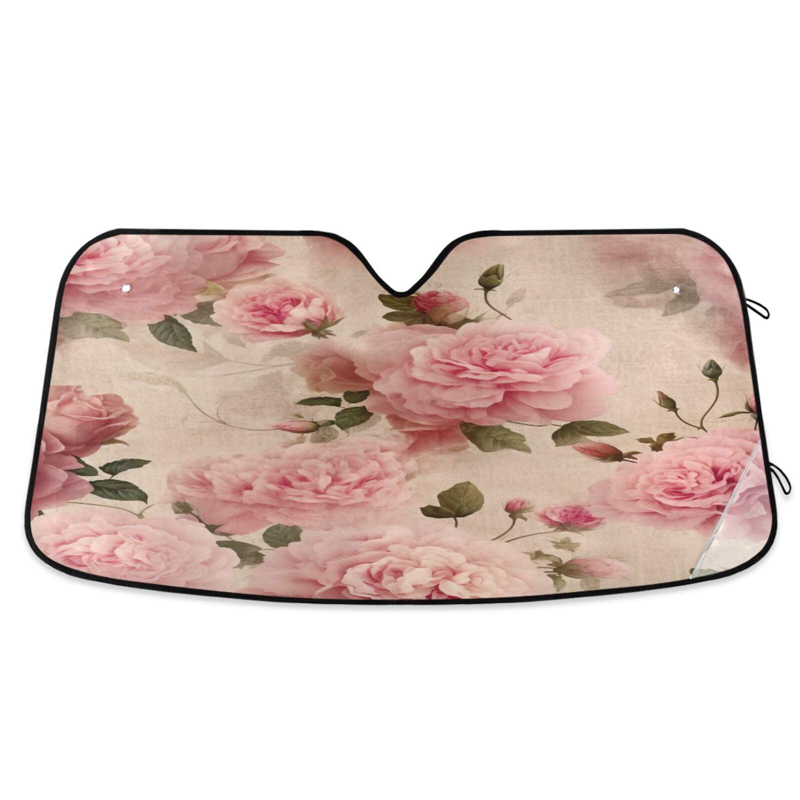 Windschutzscheiben-Sonnenschutz, Vintage-Stil, rosa Blumen, faltbare Frontscheibenabdeckung, Hitzeschutz, Sonnenschutz – 144 x 80 cm Windschutzscheiben-Sonnenschutz, Vintage-Stil, rosa Blumen, faltbare Frontscheibenabdeckung, Hitzeschutz, Sonnenschutz – 144 x 80 cm von RPLIFE