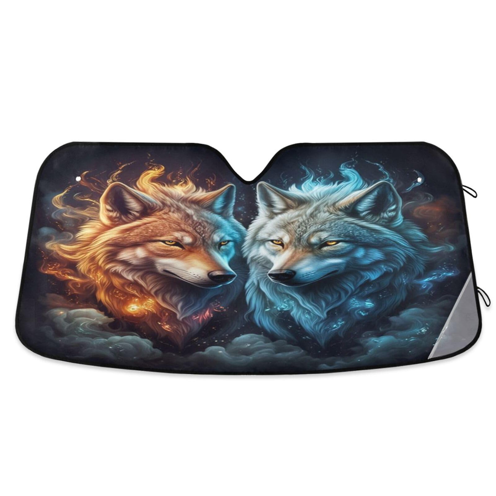 Windschutzscheiben-Sonnenschutz, abstrakter Wolf, faltbarer Hitzeschutz, Frontscheibenabdeckung (134 x 59,9 cm) von RPLIFE