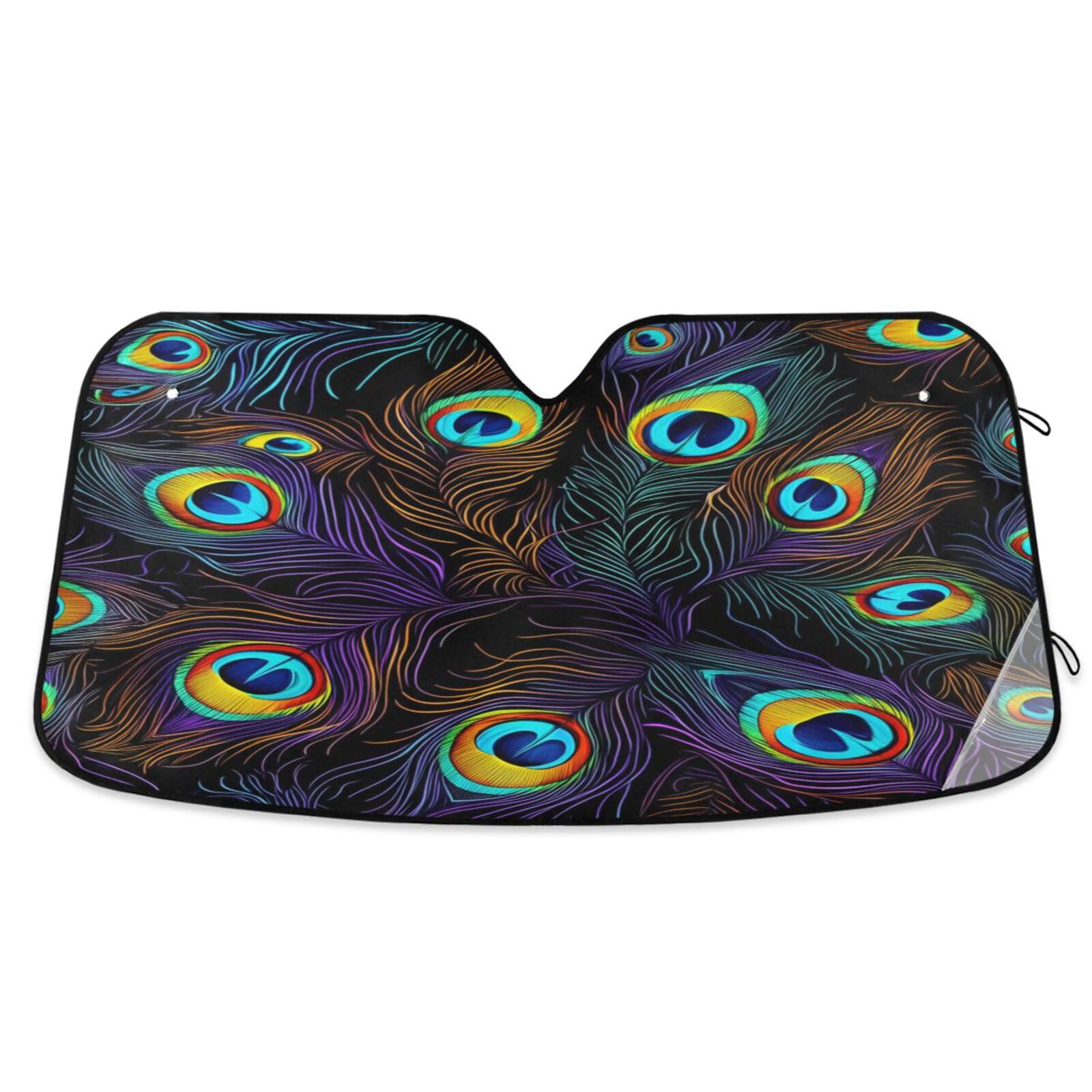 Windschutzscheiben-Sonnenschutz, bunte Pfauenfedern, faltbare Frontscheibenabdeckung, Hitzeschutz, Sonnenschutz – 140 x 70 cm Windschutzscheiben-Sonnenschutz, bunte Pfauenfedern, faltbare Frontscheibenabdeckung, Hitzeschutz, Sonnenschutz – 140 x 70 cm von RPLIFE