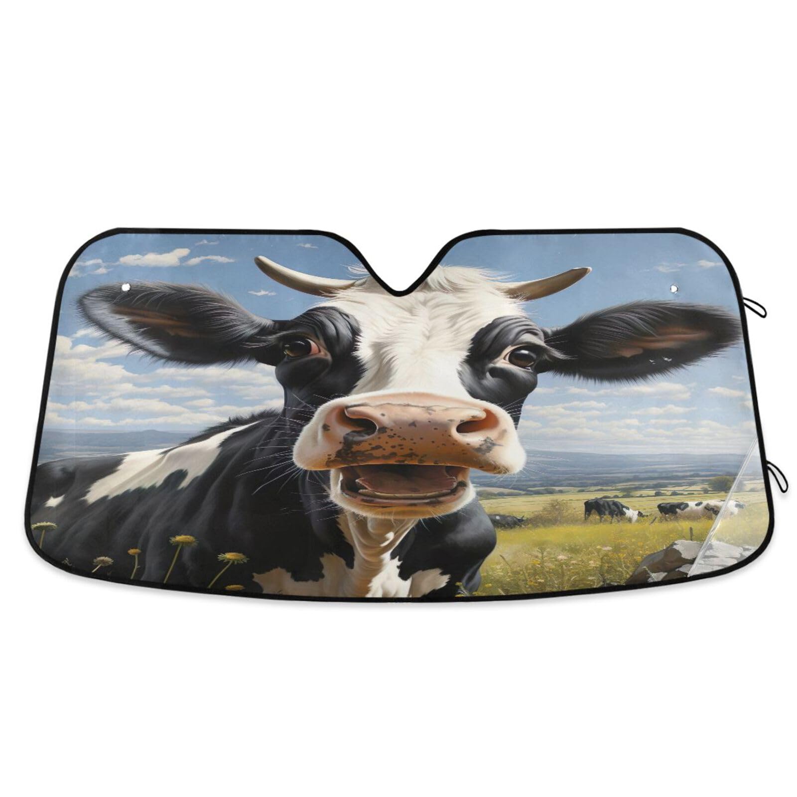Windschutzscheiben-Sonnenschutz, neugieriges Kuh-Porträt, faltbare Frontscheibenabdeckung, Auto-Windschutzscheiben-Abdeckung, 134 x 59,9 cm Windschutzscheiben-Sonnenschutz, neugieriges Kuh-Porträt, faltbare Frontscheibenabdeckung, Auto-Windschutzscheiben-Abdeckung, 134 x 59,9 cm von RPLIFE