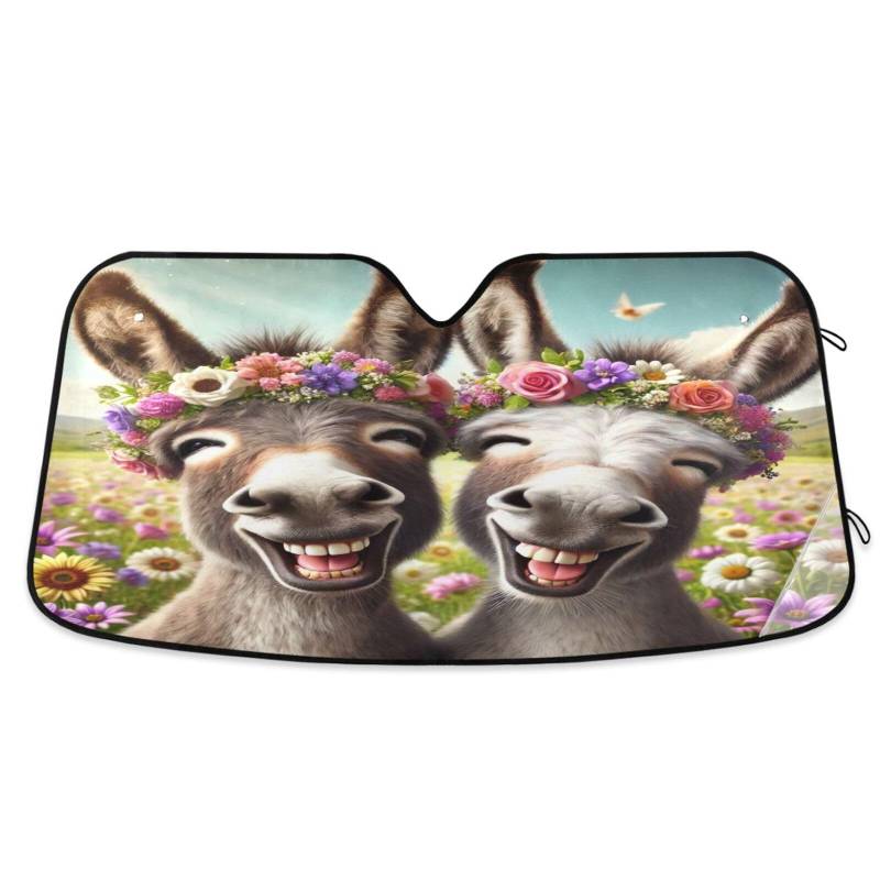Windschutzscheiben-Sonnenschutz, niedliche Esel, lachend, faltbare Frontscheibenabdeckung, Auto-Windschutzscheiben-Schutz vor Hitze – 134 x 59 cm von RPLIFE