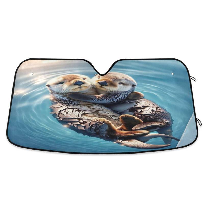 Windschutzscheiben-Sonnenschutz, niedliche Tiere, Seeotter, faltbare Auto-Windschutzscheiben-Isolierung, Frontscheibenabdeckung, 140 x 70 cm von RPLIFE