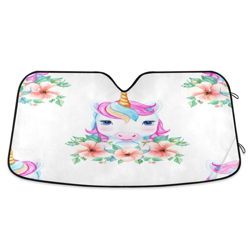 Windschutzscheiben-Sonnenschutz, niedliches Einhorn, weiß, faltbare Frontscheibenabdeckung, Sonnenschutz für Auto-Windschutzscheibe – 140 x 70 cm von RPLIFE