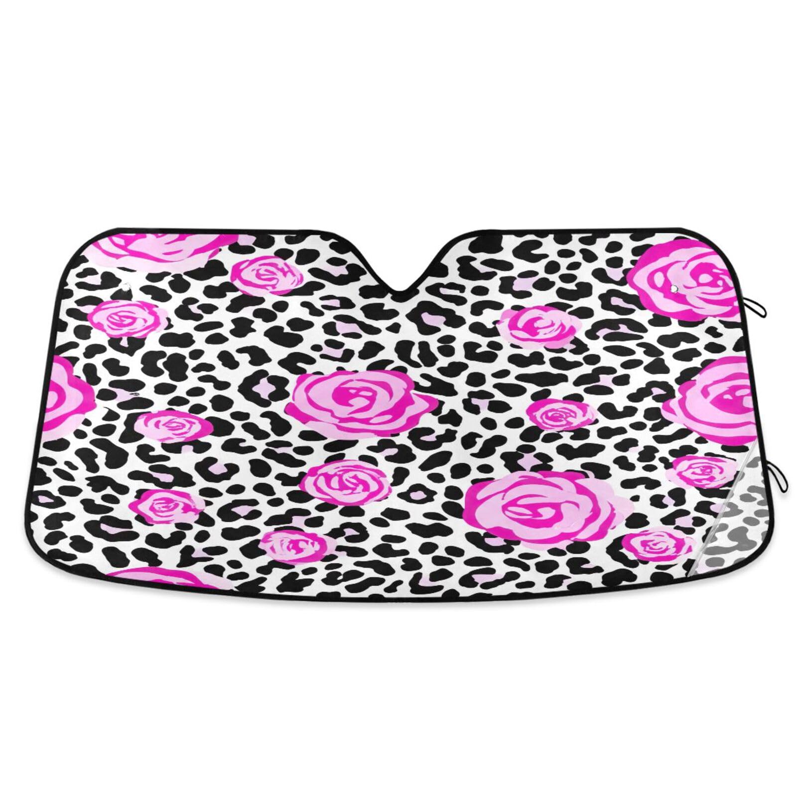 Windschutzscheiben-Sonnenschutz, rosa Rosen, schwarz-weiß, Leopardenmuster, faltbar, UV-Schutz, Frontscheibenabdeckung – 140 x 70 cm Windschutzscheiben-Sonnenschutz, rosa Rosen, schwarz-weiß, Leopardenmuster, faltbar, UV-Schutz, Frontscheibenabdeckung – 140 x 70 cm von RPLIFE