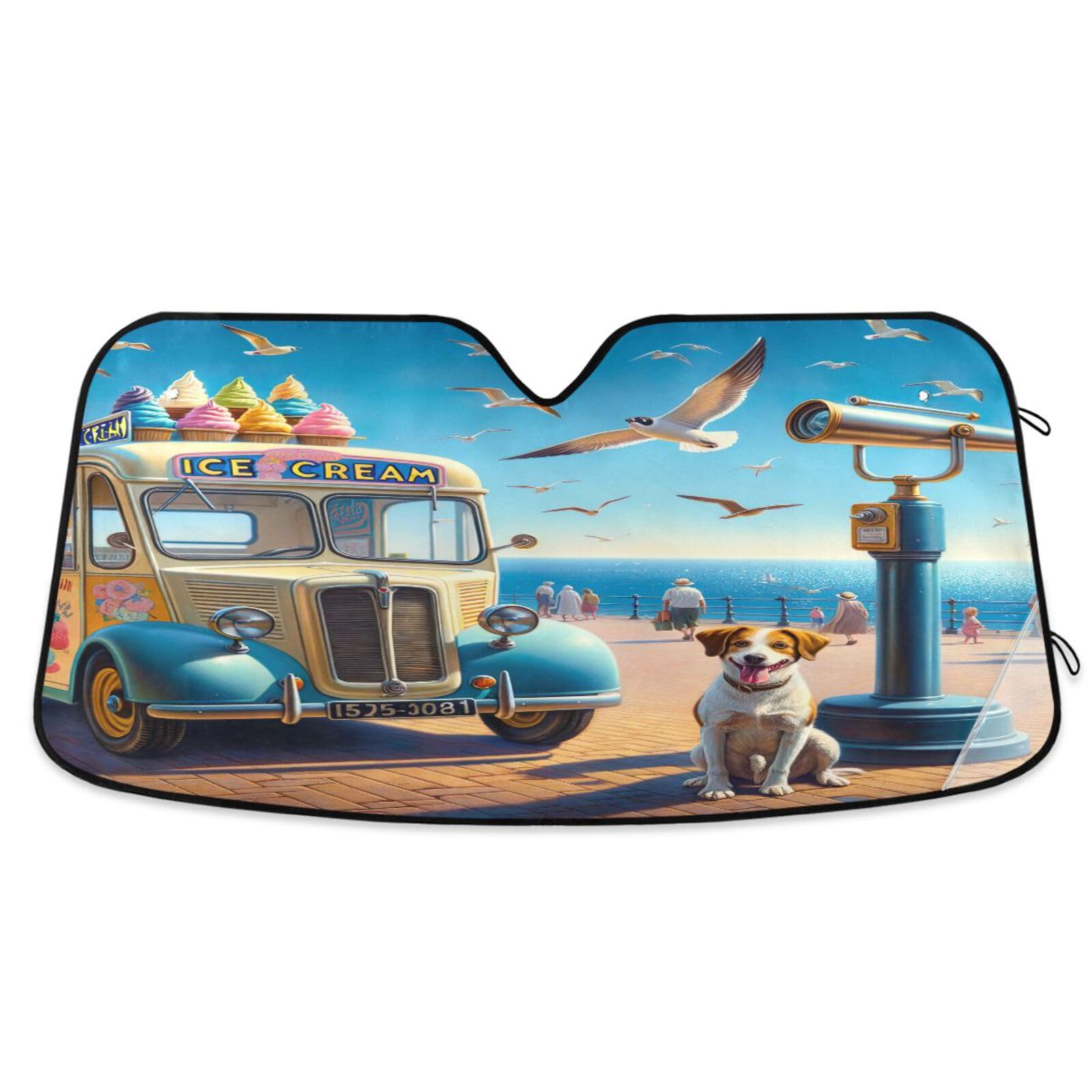 Windschutzscheiben-Sonnenschutz Hund Sommer Eiscreme Auto, Faltbare Frontscheibenabdeckung, Auto-Sonnenschutz - 134 x 59,9 cm Windschutzscheiben-Sonnenschutz Hund Sommer Eiscreme Auto, Faltbare Frontscheibenabdeckung, Auto-Sonnenschutz - 134 x 59,9 cm von RPLIFE