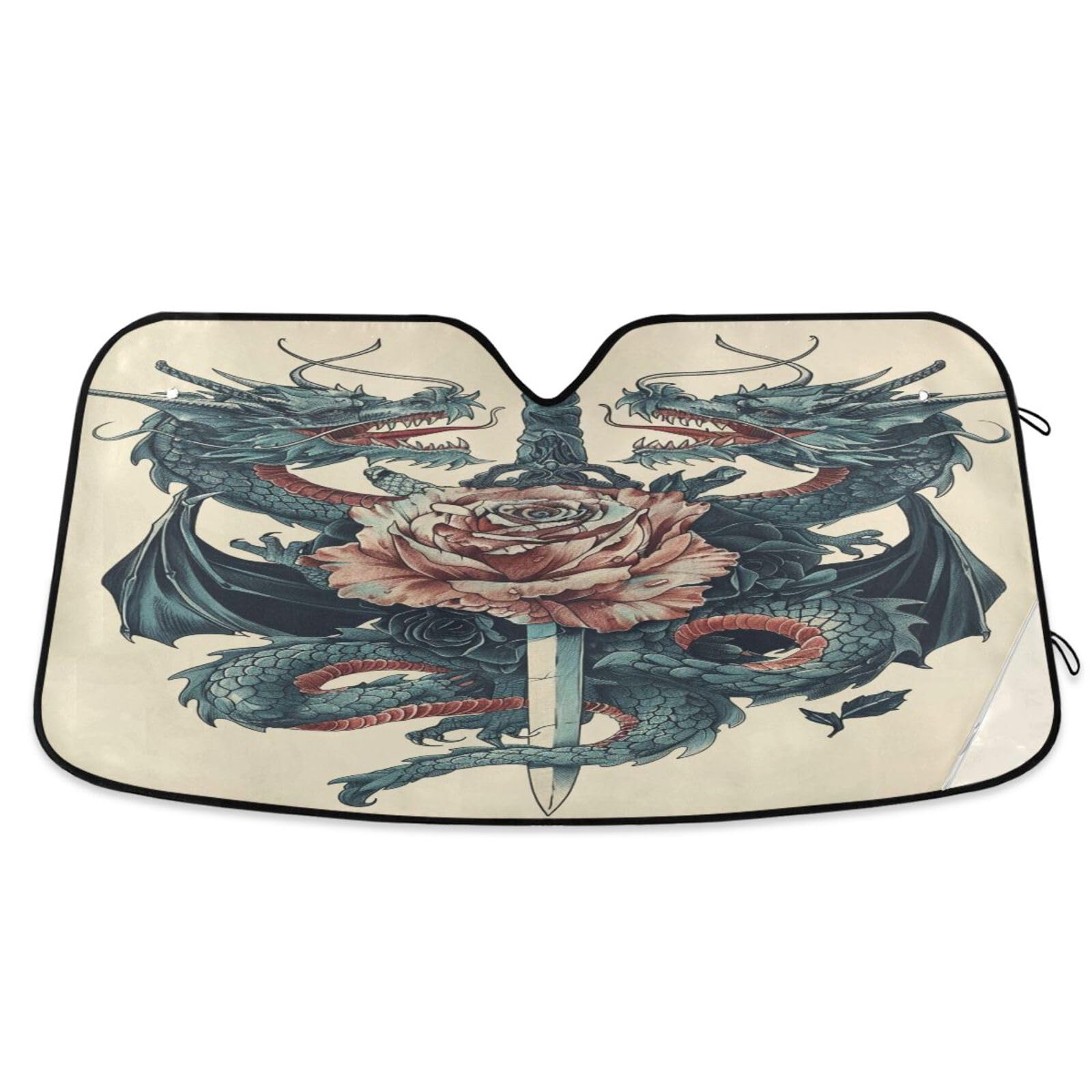 Windschutzscheiben-Sonnenschutz Rose Zwei Drachen umwickelt, faltbare Frontscheibenabdeckung, UV-Sonnenschutz für Auto – 140 x 70 cm Windschutzscheiben-Sonnenschutz Rose Zwei Drachen umwickelt, faltbare Frontscheibenabdeckung, UV-Sonnenschutz für Auto – 140 x 70 cm von RPLIFE