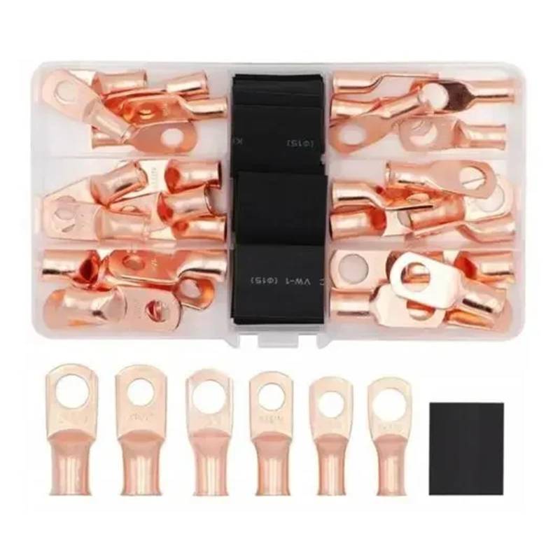 140CPS Car Auto Copper Ring Terminal Wire Crimp Connector Cable Battery Terminals Soldered Connectors Kit +Heat Shrink Tube von RPOVAXVK
