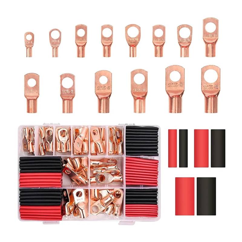 160Pcs Wire Connector Ring Copper Connectors Cable Crimp Terminal Connector Terminals Sc Tube+Heat Shrink Tubing von RPOVAXVK