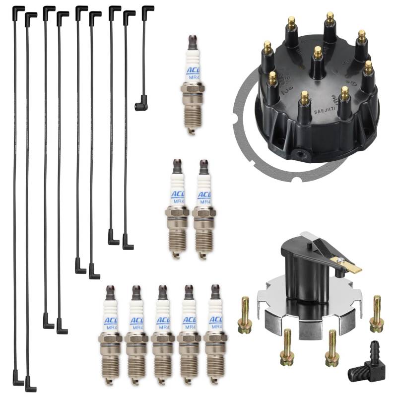 RPS Tune Up Kit für Mercruiser 5.0, 5.7, 7.4, 8.2 V8 Motoren mit Thunderbolt-Zündung. Inklusive Zündkerzendrähte, Verteilerkappe/Rotor und 8 MR43T Zündkerzen von RPS