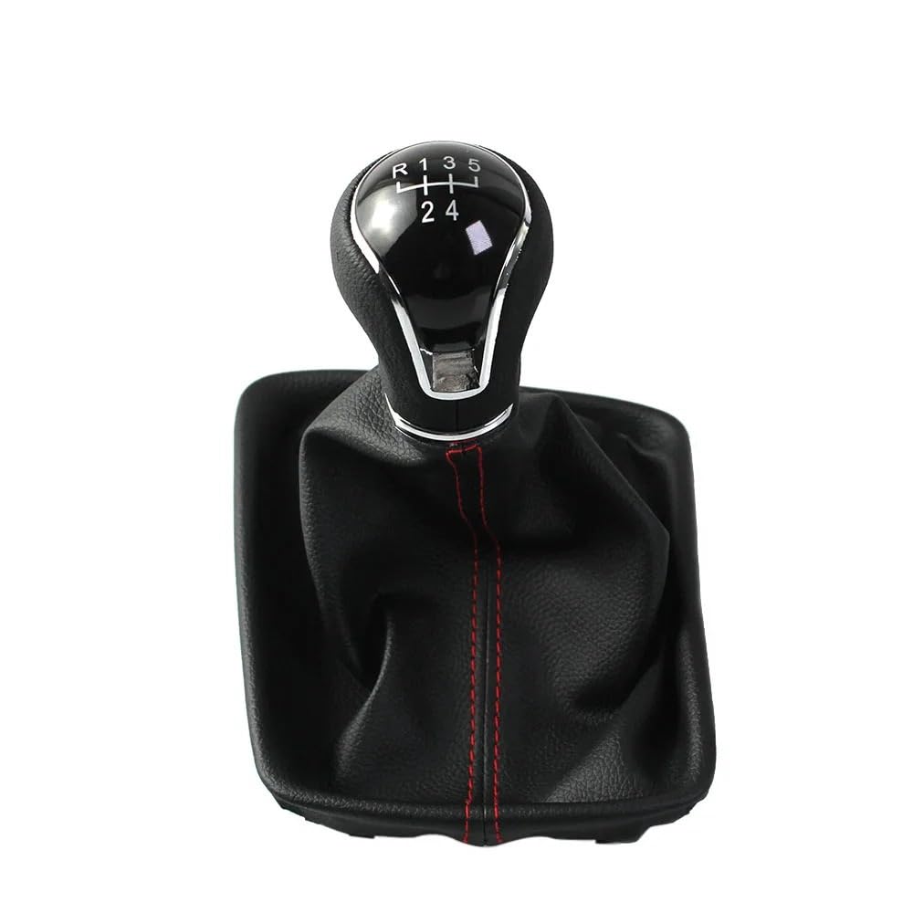 5/6-Gang-Schaltknauf for Seat Leon III MK3 2012–2020 LHD mit Schalthebelhebelmanschette, Kofferraumabdeckung, Autozubehör(Black Red,5 Speed) von RQEYUNP