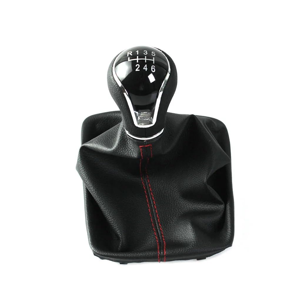 5/6-Gang-Schaltknauf for Seat Leon III MK3 2012–2020 LHD mit Schalthebelhebelmanschette, Kofferraumabdeckung, Autozubehör(Black Red,6 Speed) von RQEYUNP