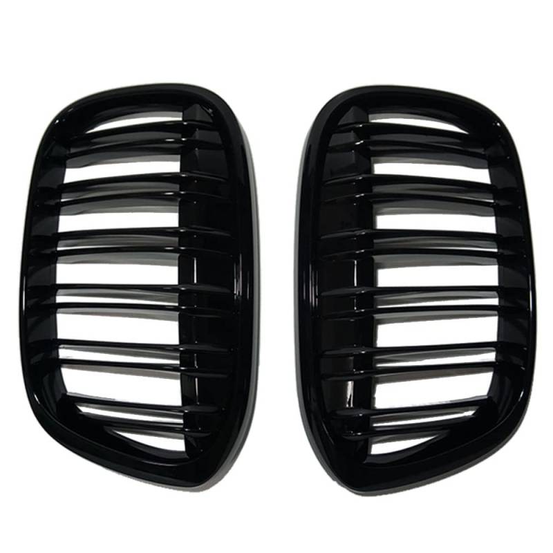 Double Line Auto Frontstoßstangengrill Gitter Kompatibel mit BMW X1 F48 2016 2017 2018 2019 Renngrill Glänzend Schwarz von RQEYUNP