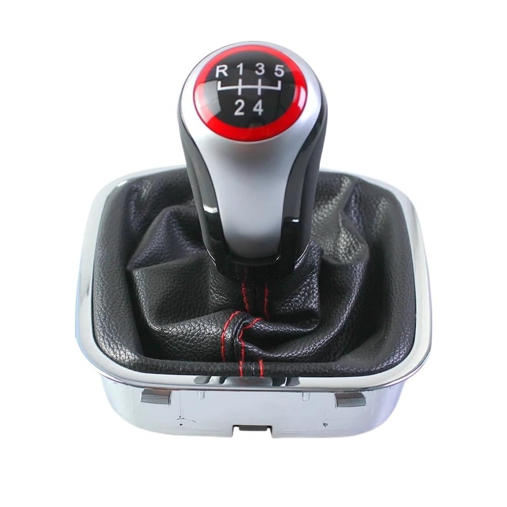 Schaltknauf, kompatibel mit VW Polo 6r 6c Schrägheck-Limousine 2011–2019, MT-Niveauwechselknopf mit Gamaschen-Kofferraumabdeckung(5 Speed) von RQEYUNP