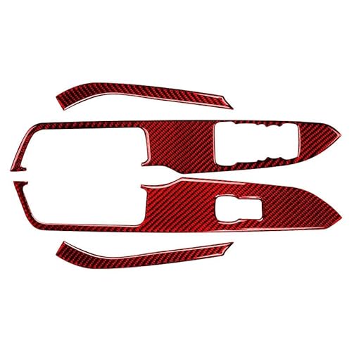 for Ford Mustang GT 2015-2021 Carbon Fiber Auto Windows Heben Schalter Bedienfeld Dekoration Abdeckung Trim Aufkleber(Red,LHD) von RQEYUNP