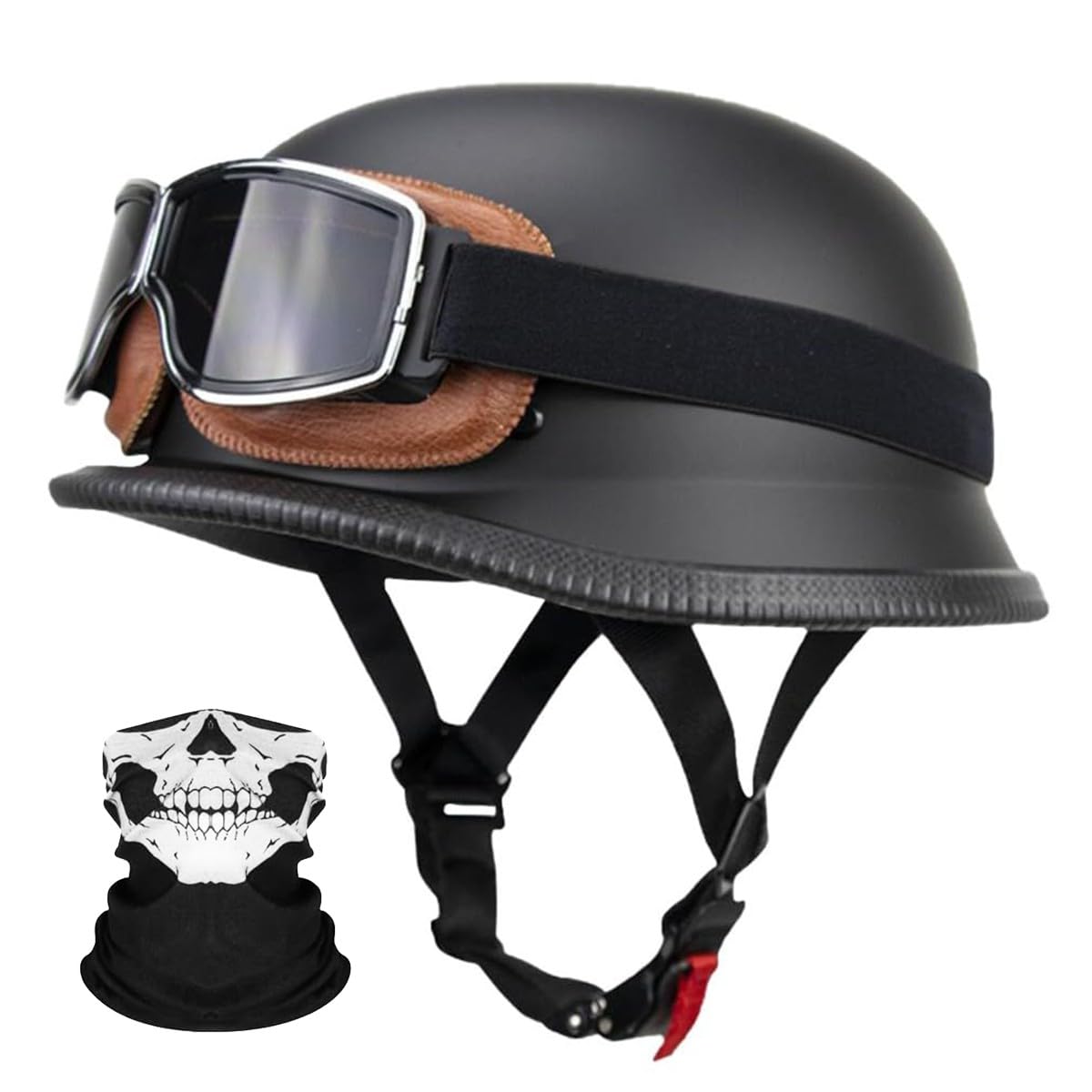 RQTEUYE Deutsche Motorrad Jethelm ECE-Zertifizierung, Vintage Halbhelme Halbschalenhelm mit Schutzbrille Chopper Helm für Cruiser Street Scooter mit Schnellverschlussschnallen 22.4-25.2in RQTEUYE Deutsche Motorrad Jethelm ECE-Zertifizierung, Vintage Halbhelme Halbschalenhelm mit Schutzbrille Chopper Helm für Cruiser Street Scooter mit Schnellverschlussschnallen 22.4-25.2in von RQTEUYE
