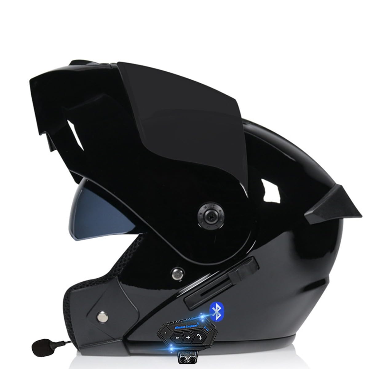 Motorradhelm Klapphelm Mit Bluetooth, Motorrad Bluetooth Modularer Helm ECE Zertifizierter, Integralhelm mit Doppelvisier, für Automatische Antwort Helm Herren Damen (21.6-24.4in) von RQTEUYE
