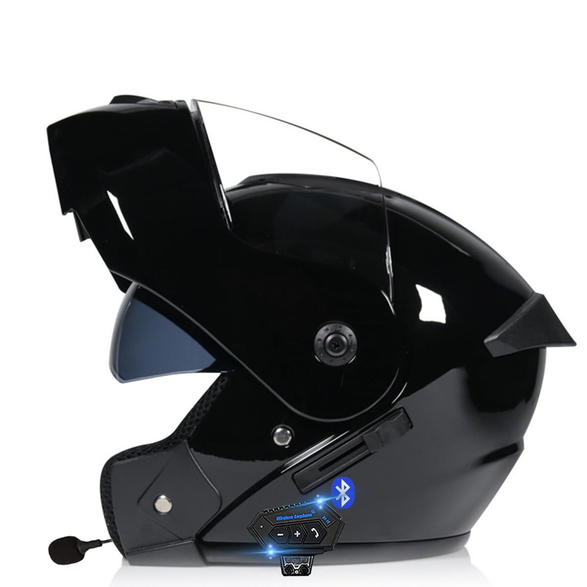 Motorradhelm Klapphelm Mit Bluetooth, Motorrad Bluetooth Modularer Helm ECE Zertifizierter, Integralhelm mit Doppelvisier, für Automatische Antwort Helm Herren Damen (21.6-24.4in) von RQTEUYE