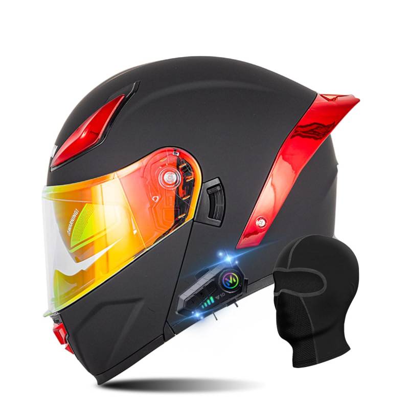 RQTEUYE Motorradhelm Klapphelm mit Bluetooth, ECE Zertifiziert Integralhelm mit Doppelvisier, mit Eingebautem Mikrofon für Automatische Reaktion, für Erwachsene Frauen Männer (21.6-24.4in) von RQTEUYE