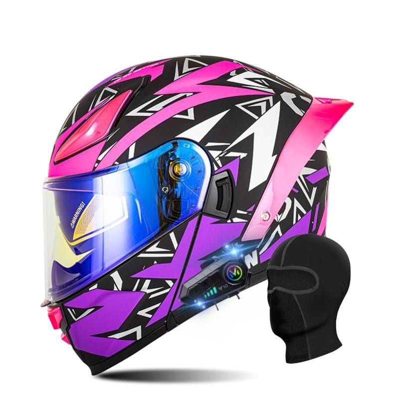 RQTEUYE Motorradhelm Klapphelm mit Bluetooth, ECE Zertifiziert Integralhelm mit Doppelvisier, mit Eingebautem Mikrofon für Automatische Reaktion, für Erwachsene Frauen Männer (21.6-24.4in) von RQTEUYE