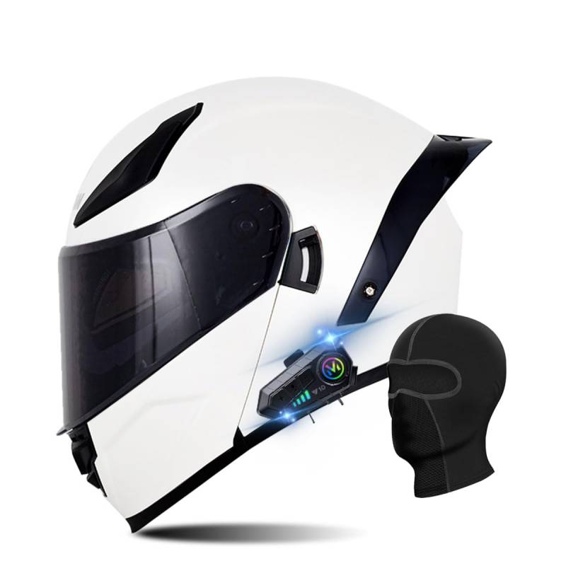RQTEUYE Motorradhelm Klapphelm mit Bluetooth, ECE Zertifiziert Integralhelm mit Doppelvisier, mit Eingebautem Mikrofon für Automatische Reaktion, für Erwachsene Frauen Männer (21.6-24.4in) von RQTEUYE