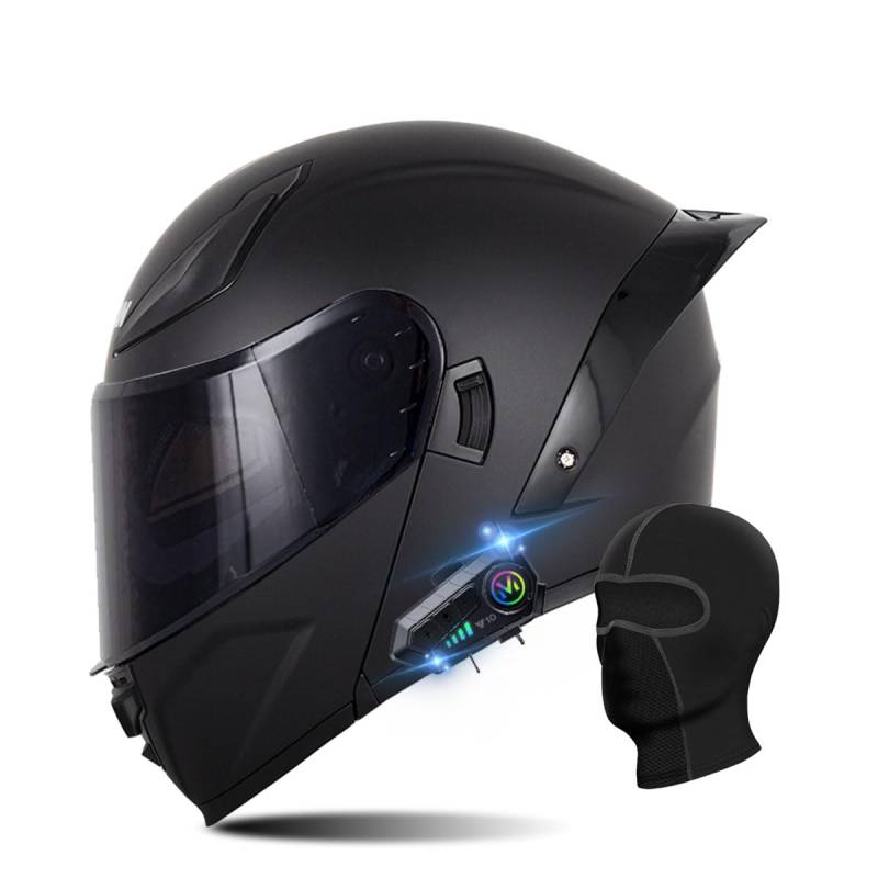 Motorradhelm Klapphelm mit Bluetooth, ECE Zertifiziert Integralhelm mit Doppelvisier, mit Eingebautem Mikrofon für Automatische Reaktion, für Erwachsene Frauen Männer (21.6-24.4in) von RQTEUYE