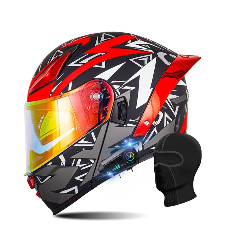 Motorradhelm Klapphelm mit Bluetooth, ECE Zertifiziert Integralhelm mit Doppelvisier, mit Eingebautem Mikrofon für Automatische Reaktion, für Erwachsene Frauen Männer (21.6-24.4in) von RQTEUYE