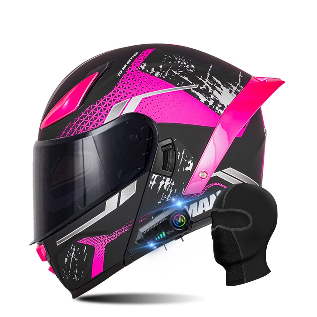 Motorradhelm Klapphelm mit Bluetooth, ECE Zertifiziert Integralhelm mit Doppelvisier, mit Eingebautem Mikrofon für Automatische Reaktion, für Erwachsene Frauen Männer (21.6-24.4in) von RQTEUYE