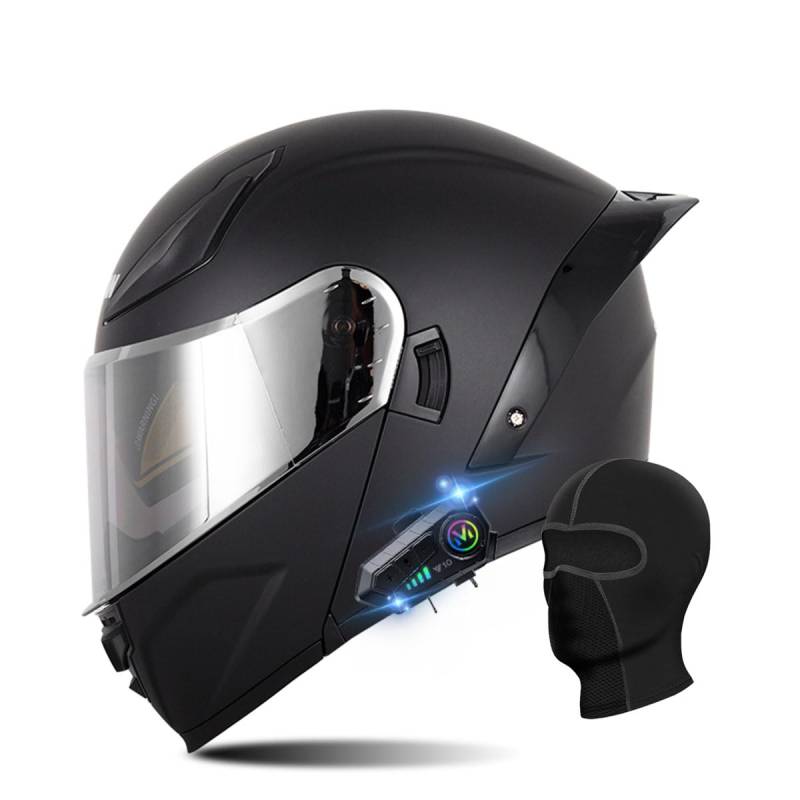 Motorradhelm Klapphelm mit Bluetooth, ECE Zertifiziert Integralhelm mit Doppelvisier, mit Eingebautem Mikrofon für Automatische Reaktion, für Erwachsene Frauen Männer (21.6-24.4in) von RQTEUYE