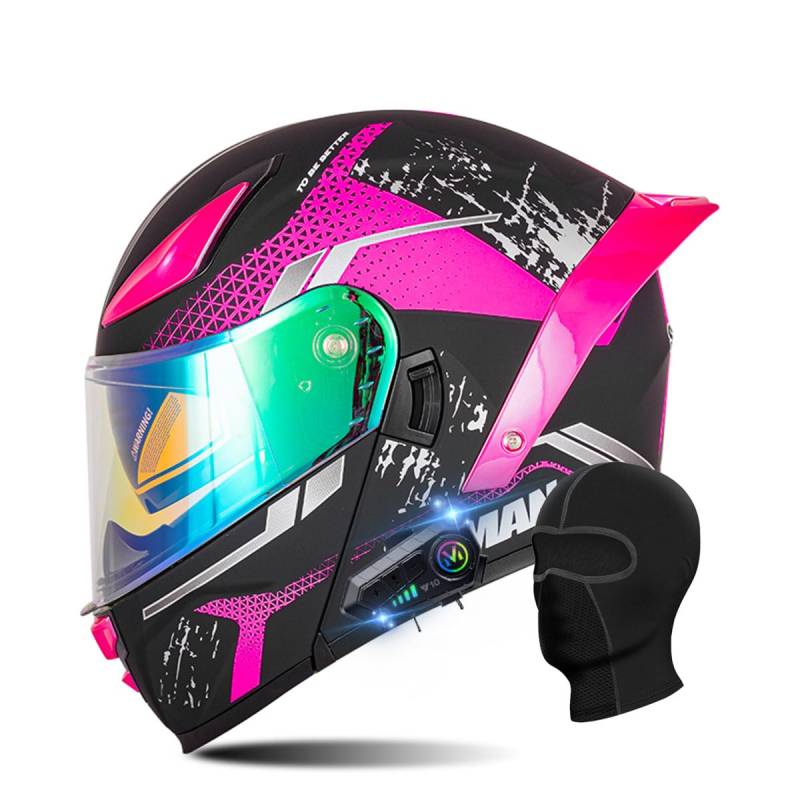 RQTEUYE Motorradhelm Klapphelm mit Bluetooth, ECE Zertifiziert Integralhelm mit Doppelvisier, mit Eingebautem Mikrofon für Automatische Reaktion, für Erwachsene Frauen Männer (21.6-24.4in) von RQTEUYE