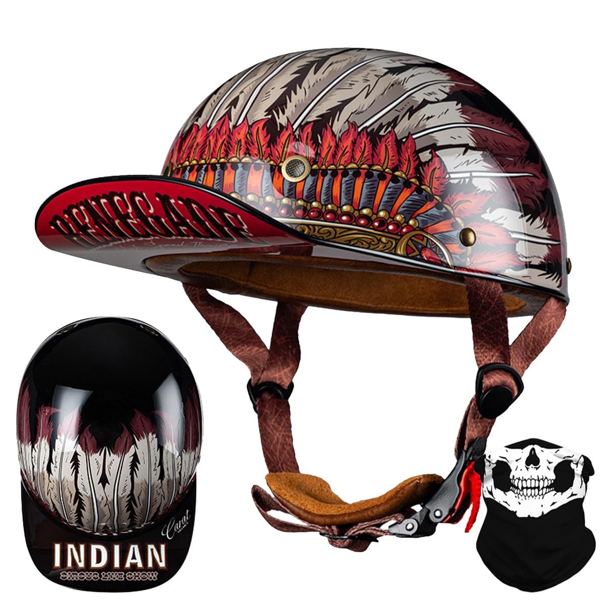 RQTEUYE Vintage Motorrad Baseball Cap Halbhelme, Retro Jethelm Halbschalenhelm mit ECE Zulassung mit Schnellverschluss für Scooter Cruiser Chopper Herren Damen Motorradhelm M-XXL RQTEUYE Vintage Motorrad Baseball Cap Halbhelme, Retro Jethelm Halbschalenhelm mit ECE Zulassung mit Schnellverschluss für Scooter Cruiser Chopper Herren Damen Motorradhelm M-XXL von RQTEUYE