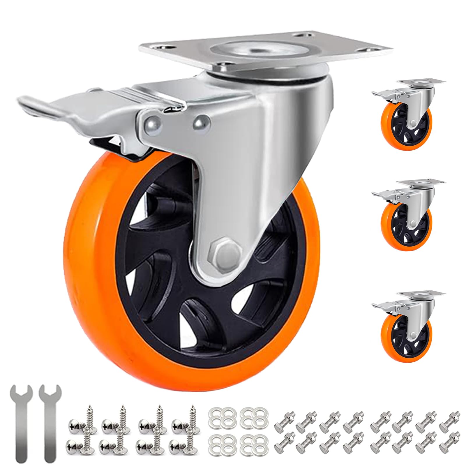 RRIUTO 125mm Schwerlastrollen mit Bremse, 4er-Set Lenkrollen Möbelrollen Tragkraft 800KG, 360-Grad Transportrollen Polyurethan Rollen für Möbel, Trolley, Tisch (mit Schrauben) RRIUTO 125mm Schwerlastrollen mit Bremse, 4er-Set Lenkrollen Möbelrollen Tragkraft 800KG, 360-Grad Transportrollen Polyurethan Rollen für Möbel, Trolley, Tisch (mit Schrauben) von RRIUTO